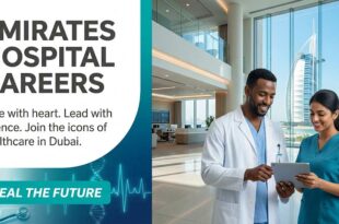 Emirates Hospital Careers banner for medical sector job opportunities in the UAE.