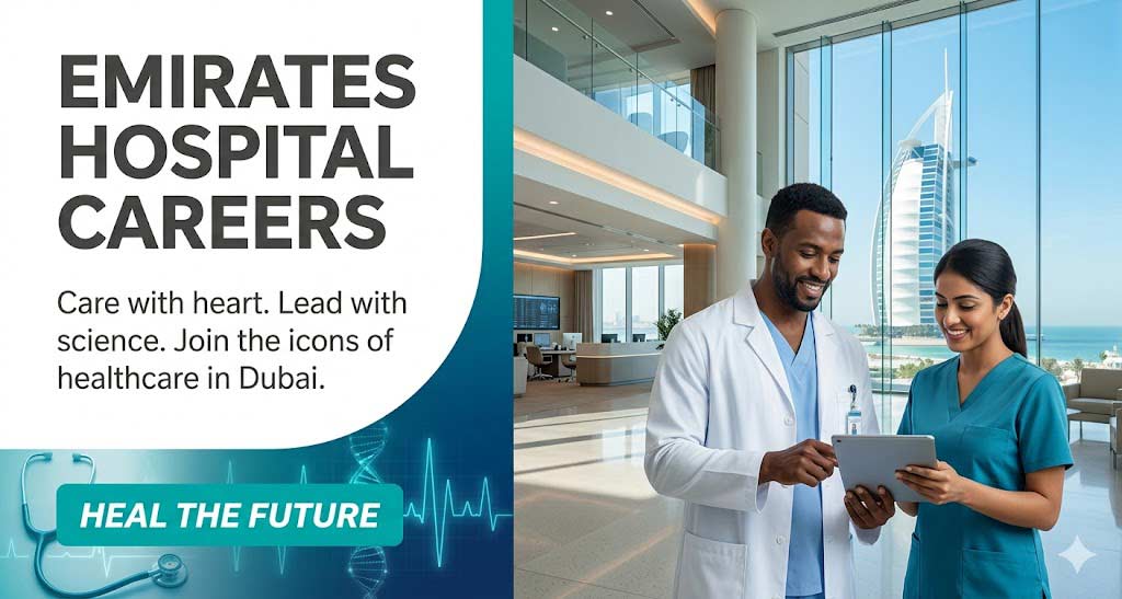 Emirates Hospital Careers banner for medical sector job opportunities in the UAE.