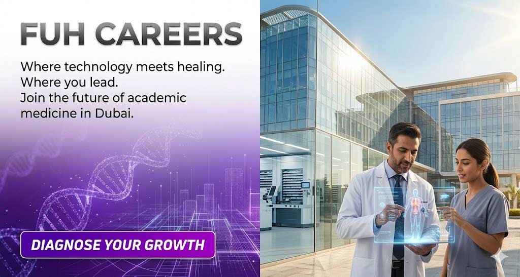 Fakeeh University Hospital Careers thumbnail with logo and text: "Apply for Healthcare Jobs in Dubai."