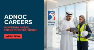 An ADNOC offshore oil rig and specialized engineering team working in the Persian Gulf.