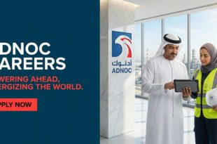 An ADNOC offshore oil rig and specialized engineering team working in the Persian Gulf.