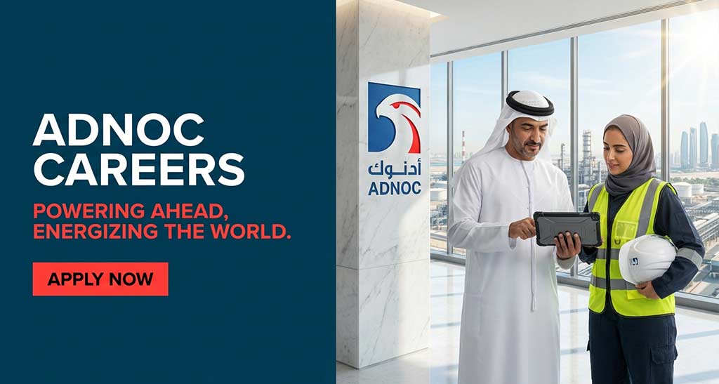 An ADNOC offshore oil rig and specialized engineering team working in the Persian Gulf.